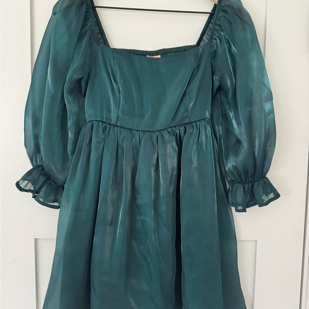 Elegant Teal Puff Sleeve Dress